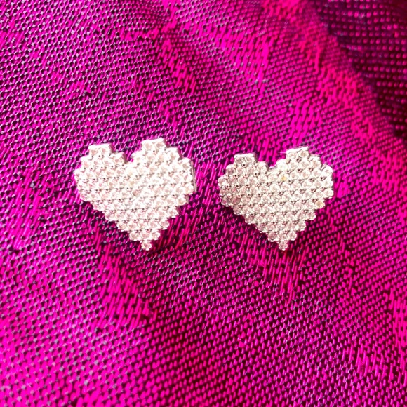 925 Sterling silver checkered heart earrings - Picture 1 of 5